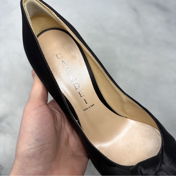 CASADEI Silk Satin Knot Bow Chunky Platform Stiletto Pumps High Heels Black 6 - Picture 8 of 15